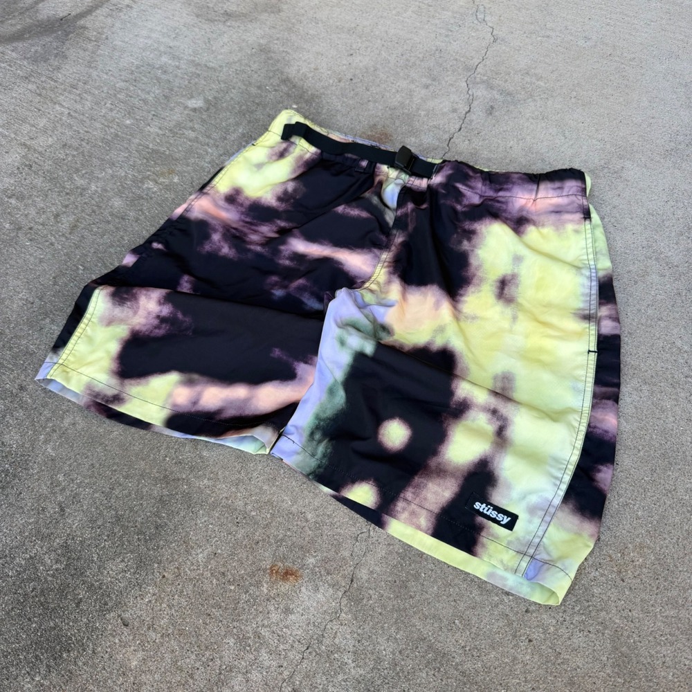 Stussy Men's Tie-Dye Black Yellow Swim Shorts